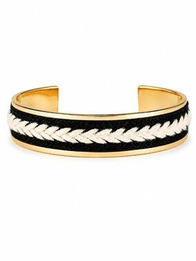 Stella & Dot Illuminate Cuff Bracelet Black Cream Braided Woven Detail